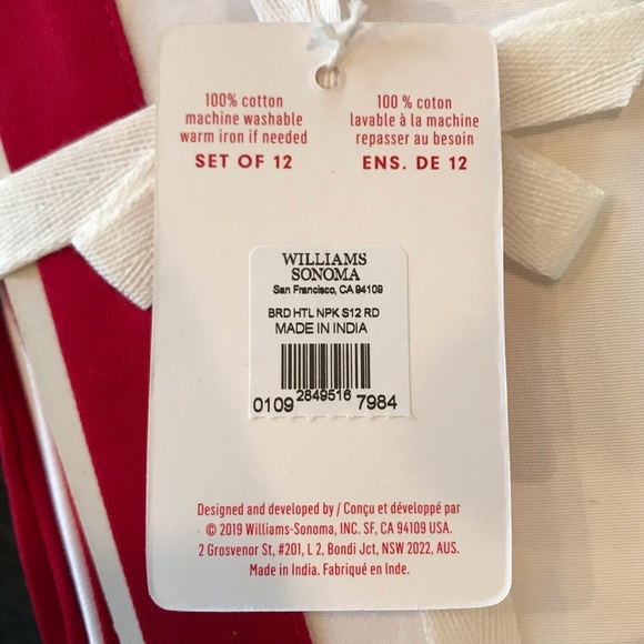 New Williams Sonoma Bordered Hotel Napkins, Set of 12, White & Red Cloth Napkins - Picture 11 of 11